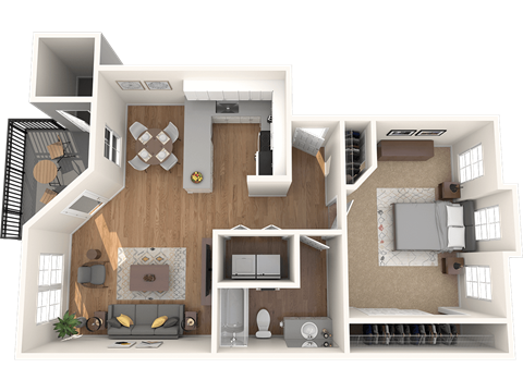 Floor plan for 1 bed, 1 bath, 716 sqft